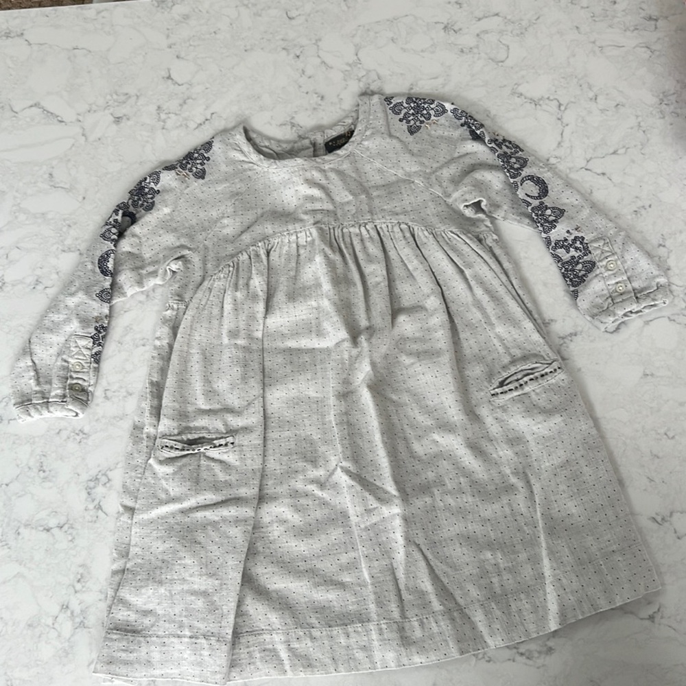 Light grey flannel dress with navy detail on sleeve